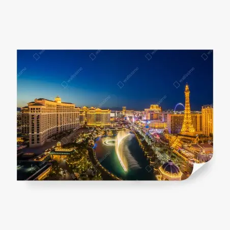 Papier peint ciel nocturne de Las Vegas avec fontaines illuminées – Wallnifity®