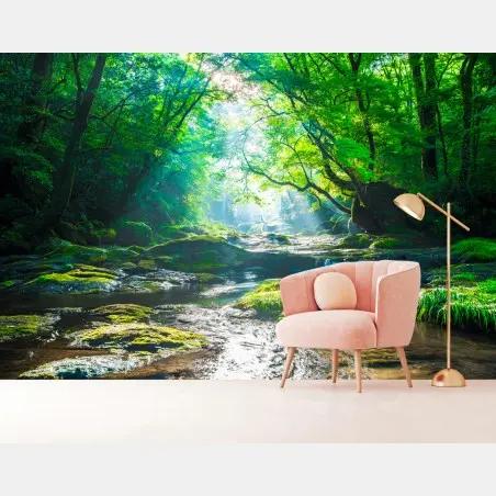Papier peint clairière lumineuse au bord de la rivière – Wallnifity®