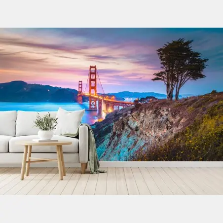Papier peint coucher de soleil au Golden Gate, panorama de San Francisco – Wallnifity®