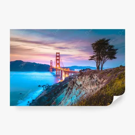 Papier peint coucher de soleil au Golden Gate, panorama de San Francisco – Wallnifity®