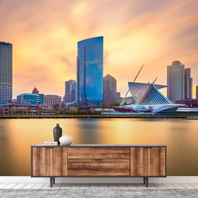Papier peint crépuscule doré sur Milwaukee – Wallnifity®