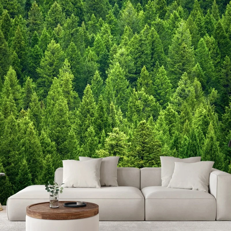 Papier peint forêt de pins émeraude – Wallnifity®