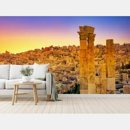 Papier peint panorama d'Amman et colonnes antiques – Wallnifity®