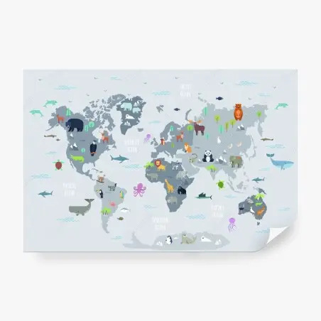Papier peint carte du monde des animaux illustrée pour enfants – Wallnifity®