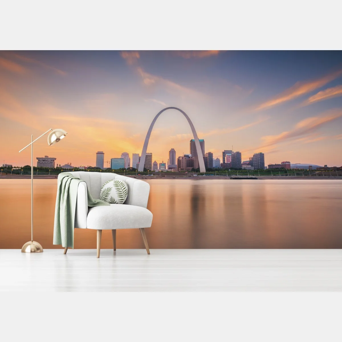 Papier peint crépuscule doré au-dessus de St. Louis et du Gateway Arch – Wallnifity® Papier peint crépuscule doré au-dessus de St. Louis et du Gateway Arch – Wallnifity®