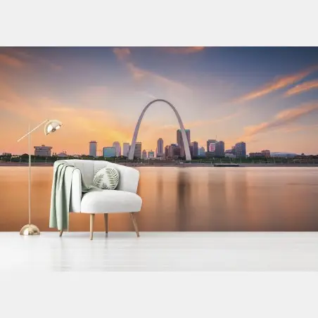 Papier peint crépuscule doré au-dessus de St. Louis et du Gateway Arch – Wallnifity®