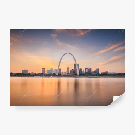 Papier peint crépuscule doré au-dessus de St. Louis et du Gateway Arch – Wallnifity®