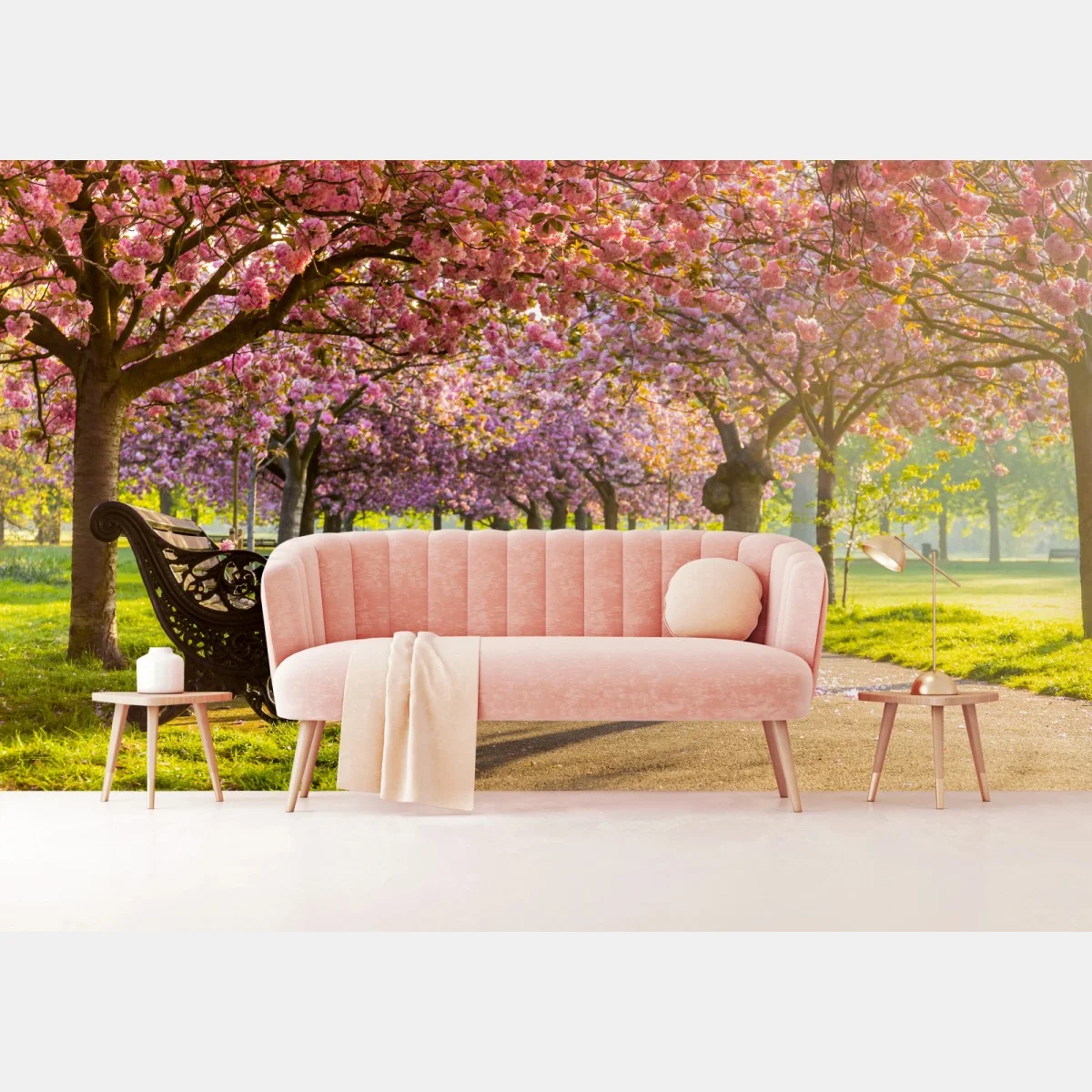 Papier peint promenade sous les cerisiers en fleurs – Wallnifity® Papier peint promenade sous les cerisiers en fleurs – Wallnifity®
