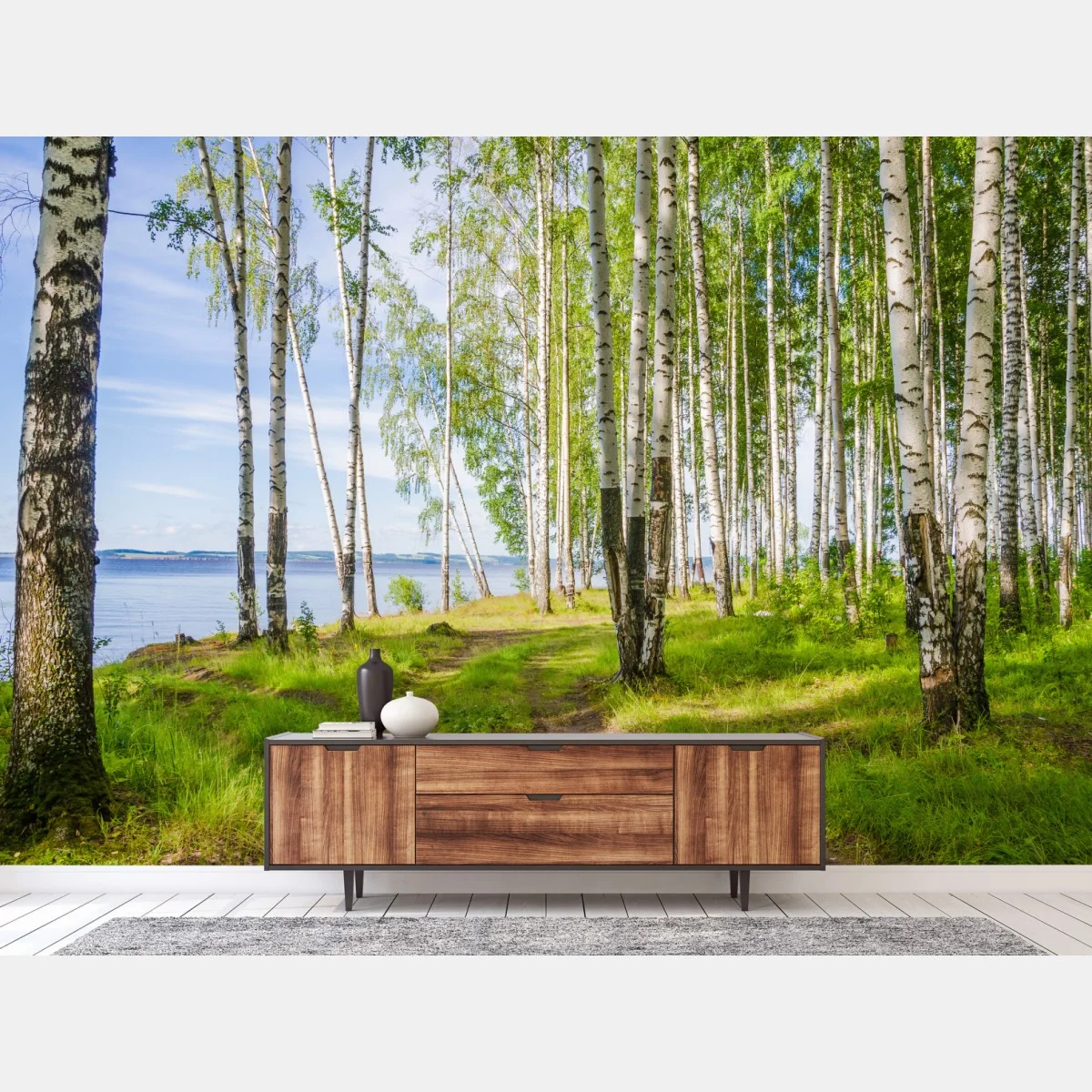 Papier peint clairière de bouleaux au bord du lac – Wallnifity® Papier peint clairière de bouleaux au bord du lac – Wallnifity®