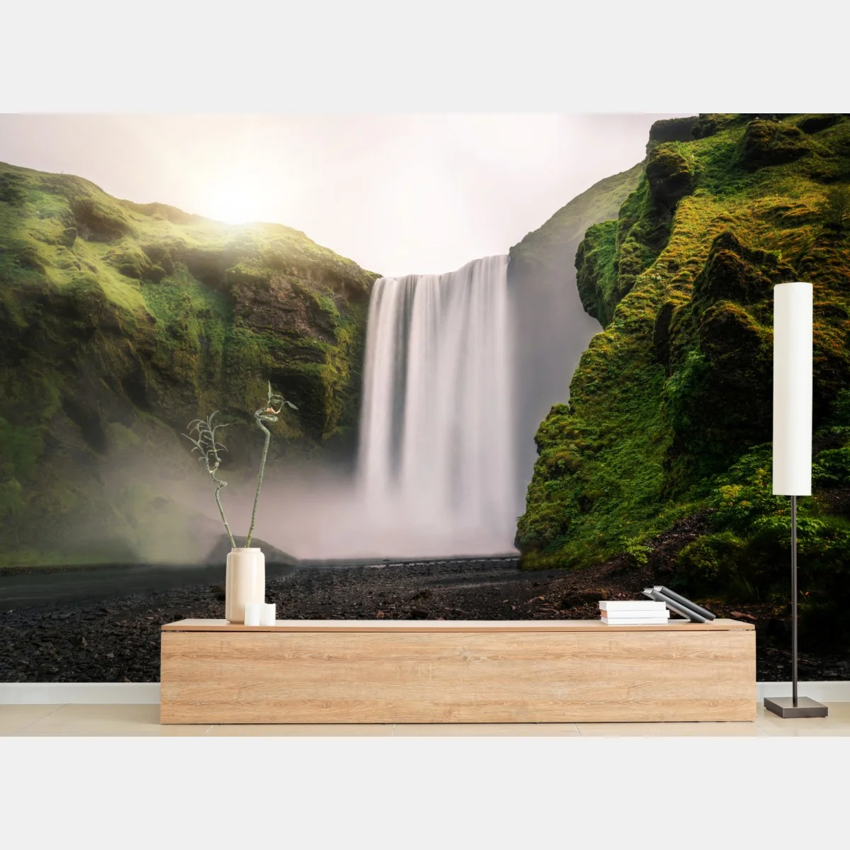 Papier peint Skógafoss : cascade majestueuse d'Islande – Wallnifity® Papier peint Skógafoss : cascade majestueuse d'Islande – Wallnifity®