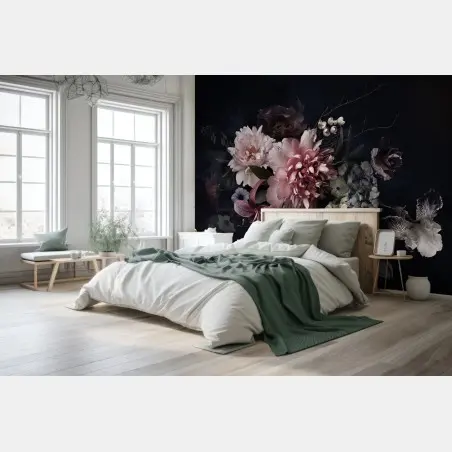Papier peint composition florale nocturne et élégante – Wallnifity®