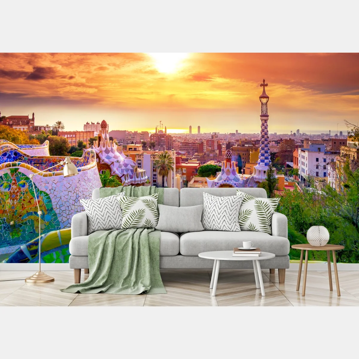 Papier peint vue colorée du Parc Güell à Barcelone au coucher de soleil – Wallnifity® Papier peint vue colorée du Parc Güell à Barcelone au coucher de soleil – Wallnifity®