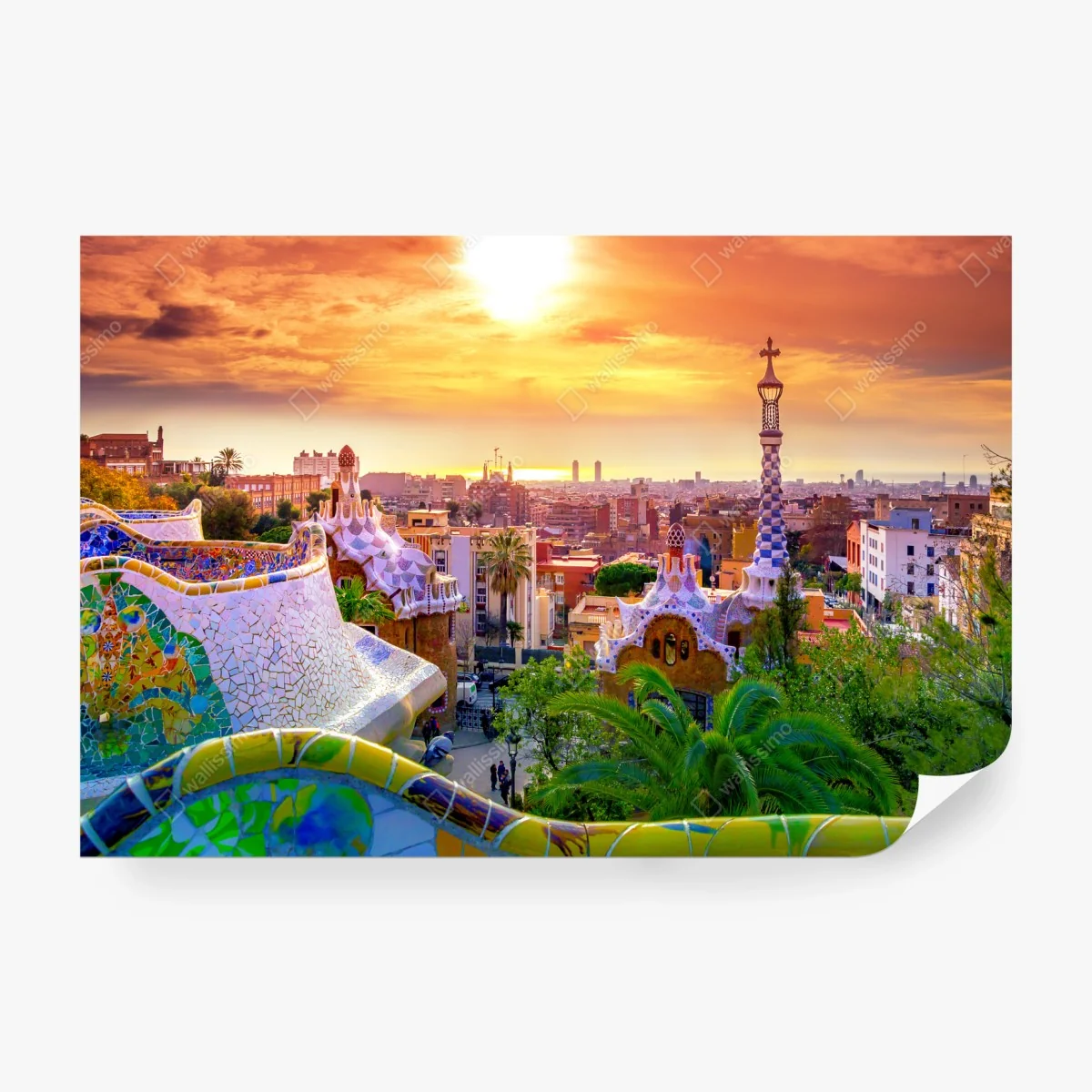 Papier peint vue colorée du Parc Güell à Barcelone au coucher de soleil – Wallnifity® Papier peint vue colorée du Parc Güell à Barcelone au coucher de soleil – Wallnifity®