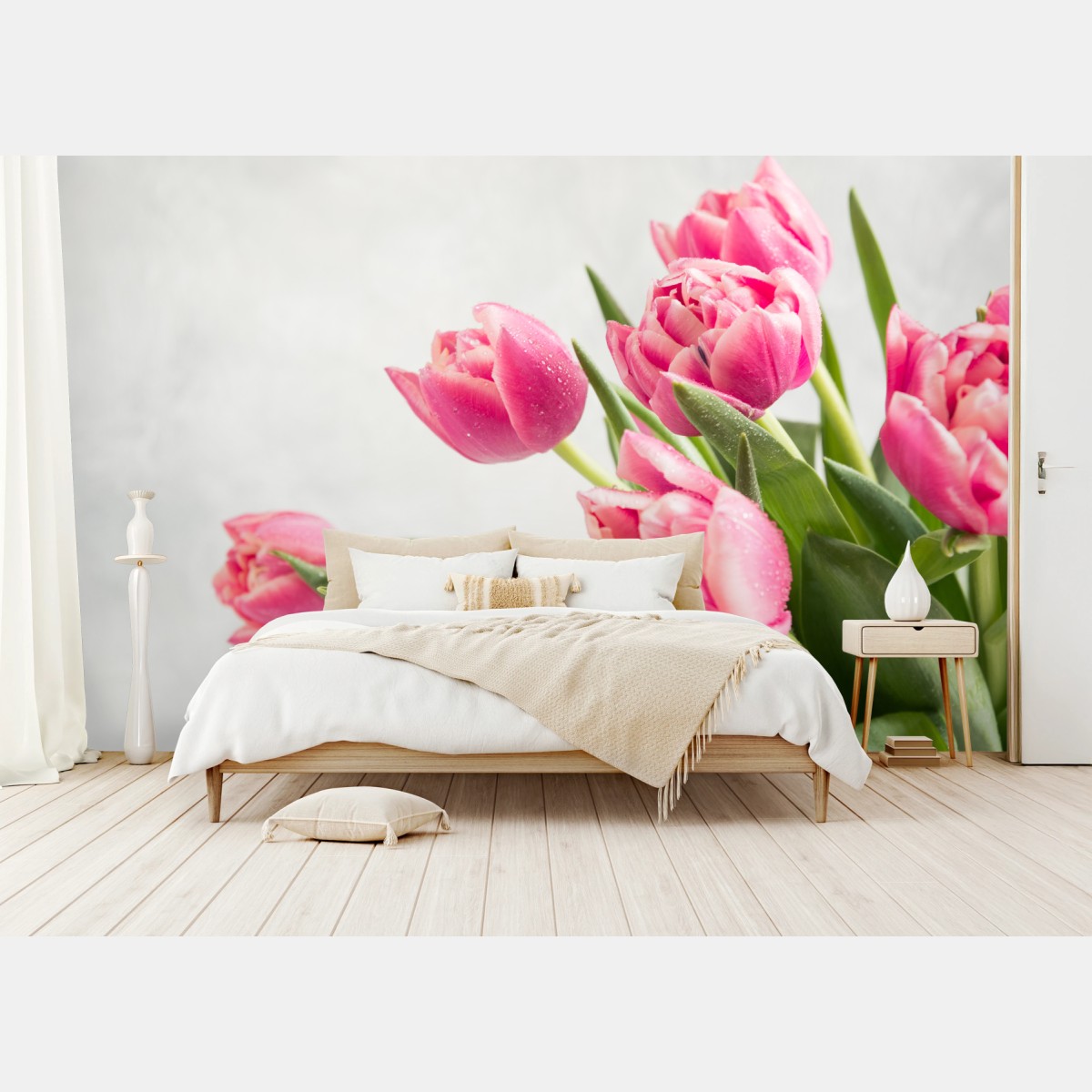 Papier peint bouquet de tulipes roses sur fond clair – Wallnifity®