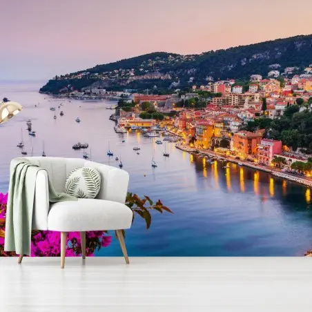 Papier peint coucher de soleil sur la baie de Villefranche-sur-Mer – Wallnifity®