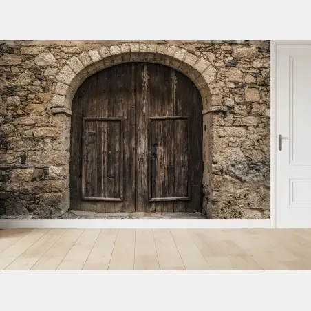 Papier peint porte médiévale en bois et pierre – Wallnifity®