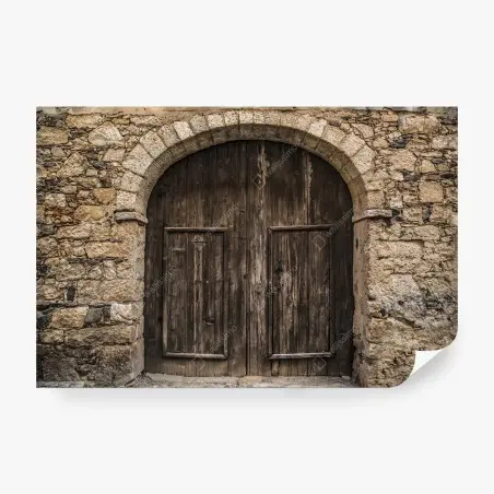 Papier peint porte médiévale en bois et pierre – Wallnifity®