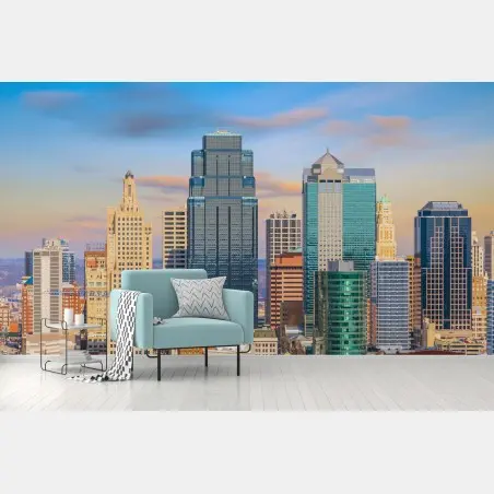Papier peint skyline de Kansas City au crépuscule – Wallnifity®
