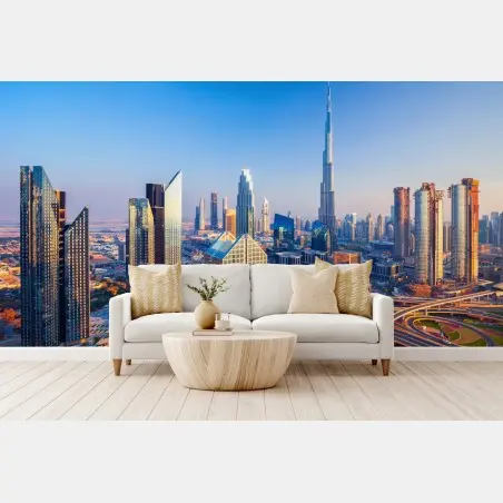 Papier peint skyline de Dubaï au coucher du soleil – Wallnifity®