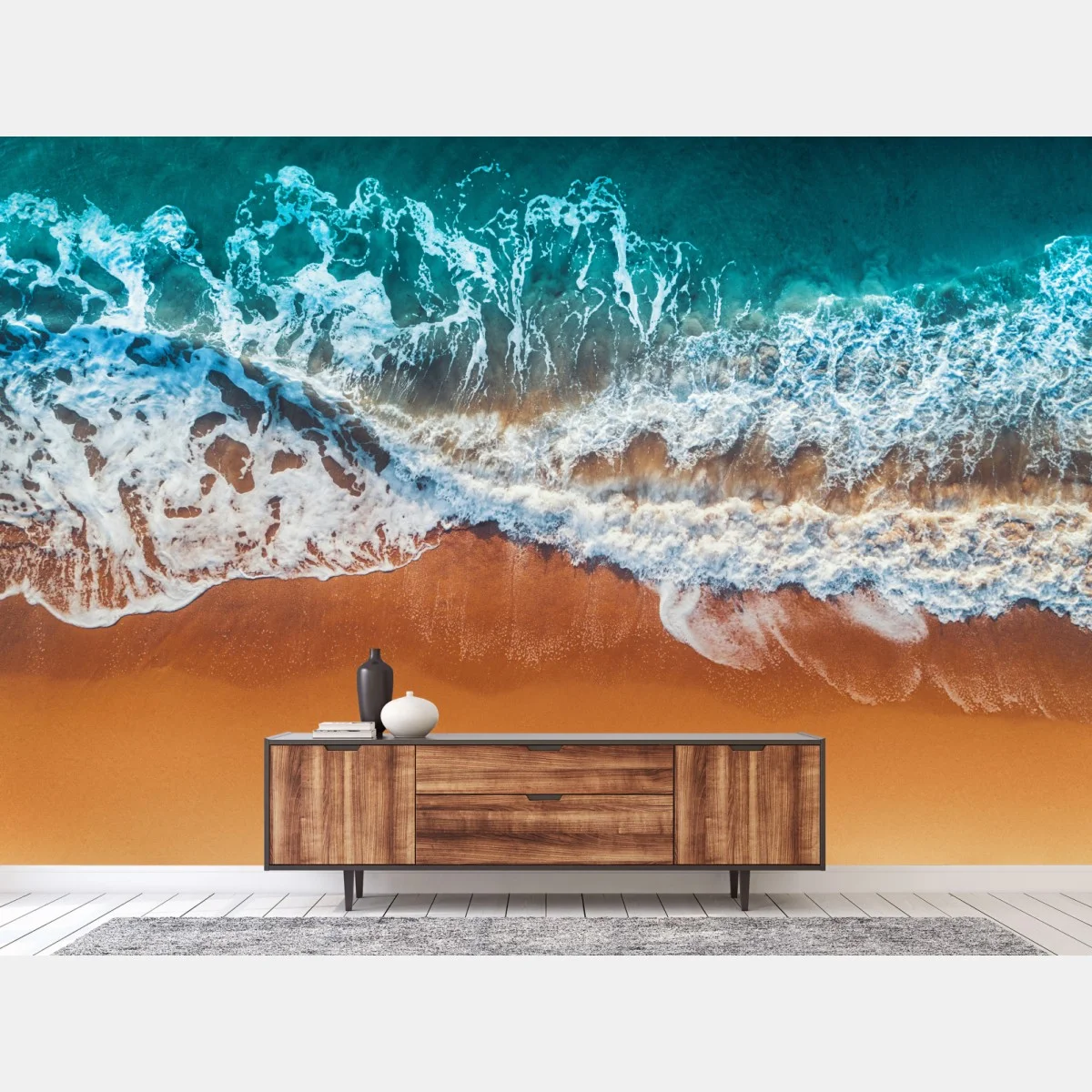 Papier peint vagues aériennes sur plage dorée – Wallnifity® Papier peint vagues aériennes sur plage dorée – Wallnifity®