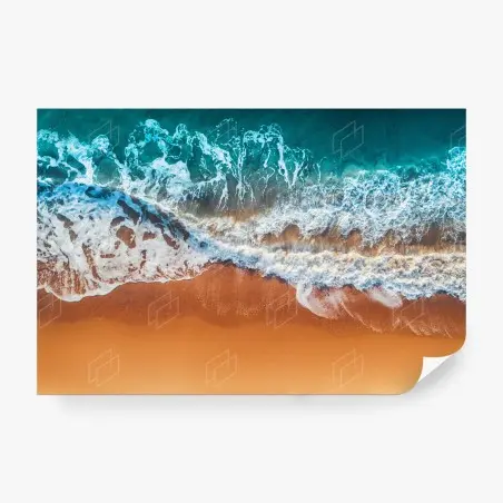 Papier peint vagues aériennes sur plage dorée – Wallnifity®