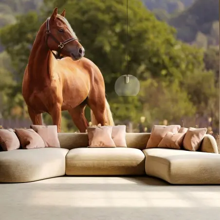 Papier peint cheval alezan majestueux dans un pré – Wallnifity®
