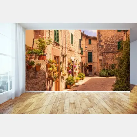 Papier peint ruelle ensoleillée d'un village méditerranéen – Wallnifity®