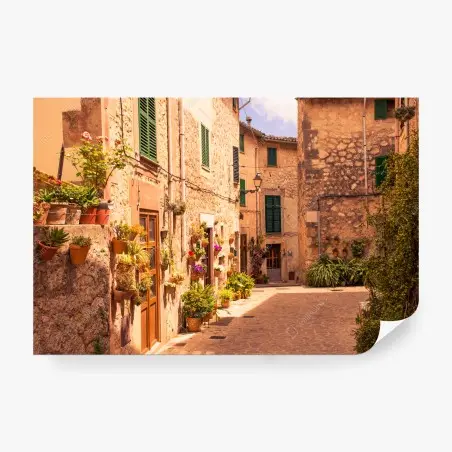 Papier peint ruelle ensoleillée d'un village méditerranéen – Wallnifity®