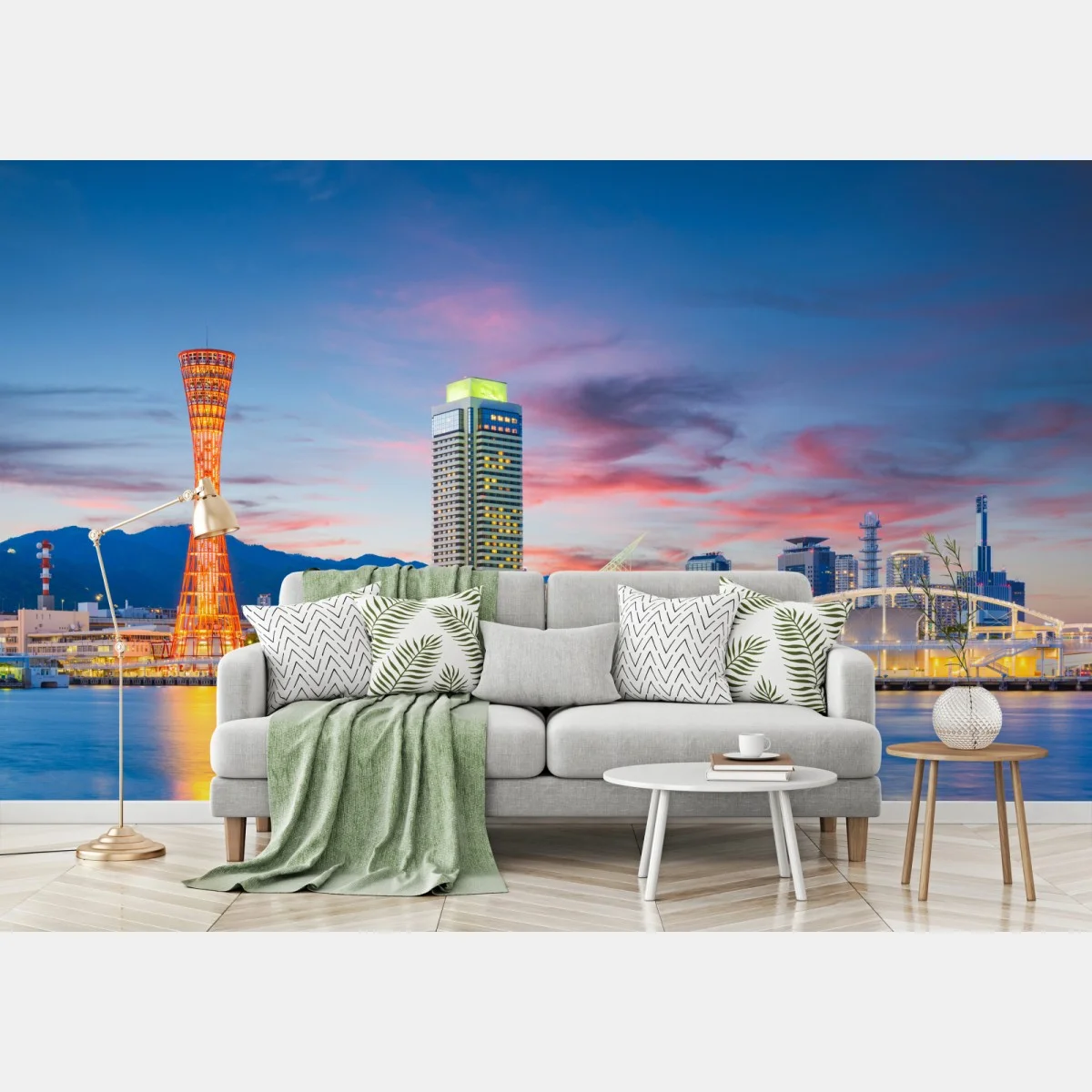 Papier peint Kobe au crépuscule : panorama du port illuminé – Wallnifity® Papier peint Kobe au crépuscule : panorama du port illuminé – Wallnifity®