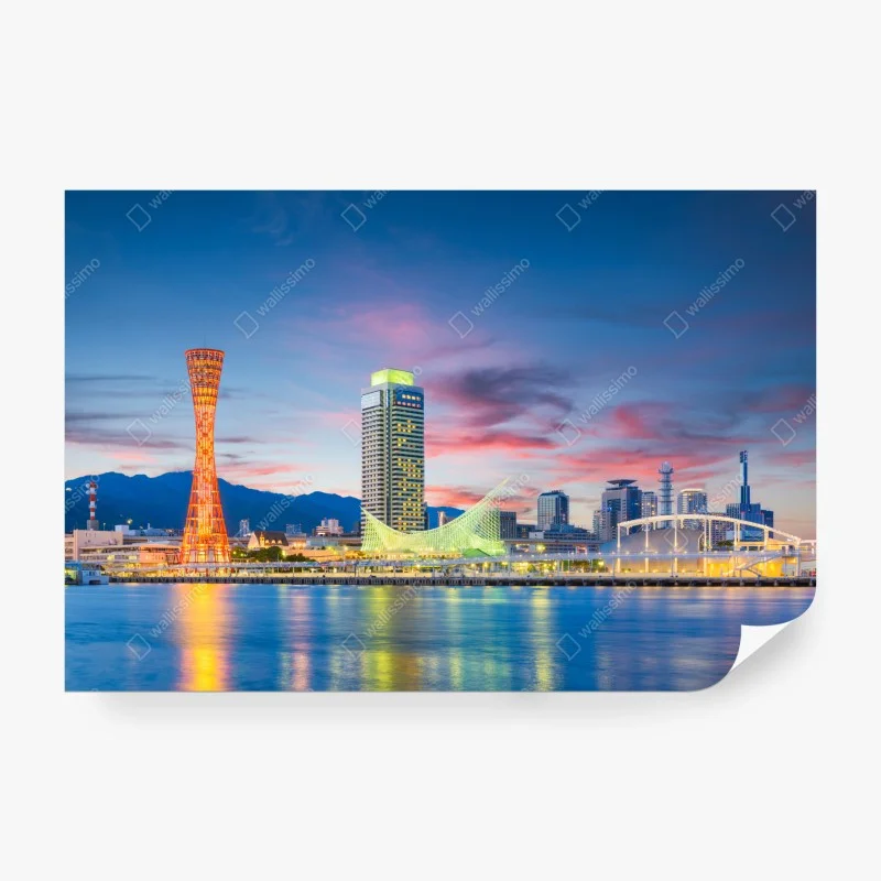 Papier peint Kobe au crépuscule : panorama du port illuminé – Wallnifity® Papier peint Kobe au crépuscule : panorama du port illuminé – Wallnifity®
