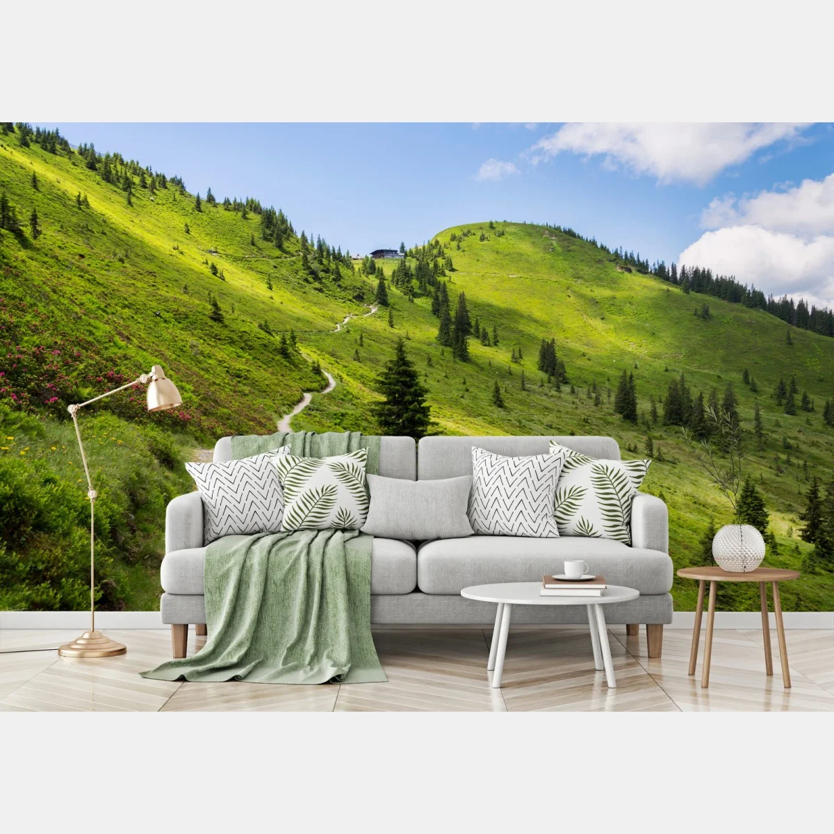 Papier peint sentier de montagne verdoyant au soleil – Wallnifity® Papier peint sentier de montagne verdoyant au soleil – Wallnifity®