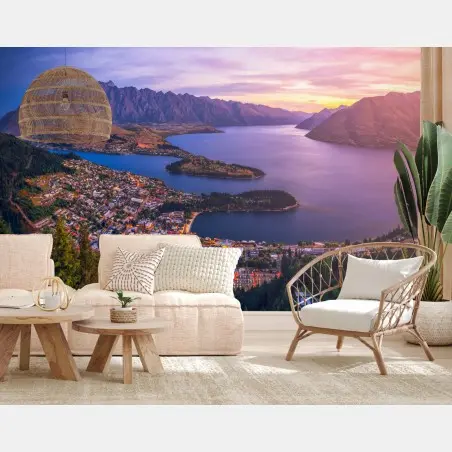 Papier peint crépuscule sur Queenstown : panorama lacustre – Wallnifity®