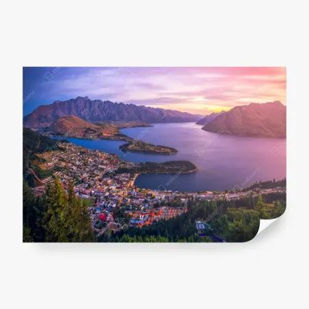 Papier peint crépuscule sur Queenstown : panorama lacustre – Wallnifity®