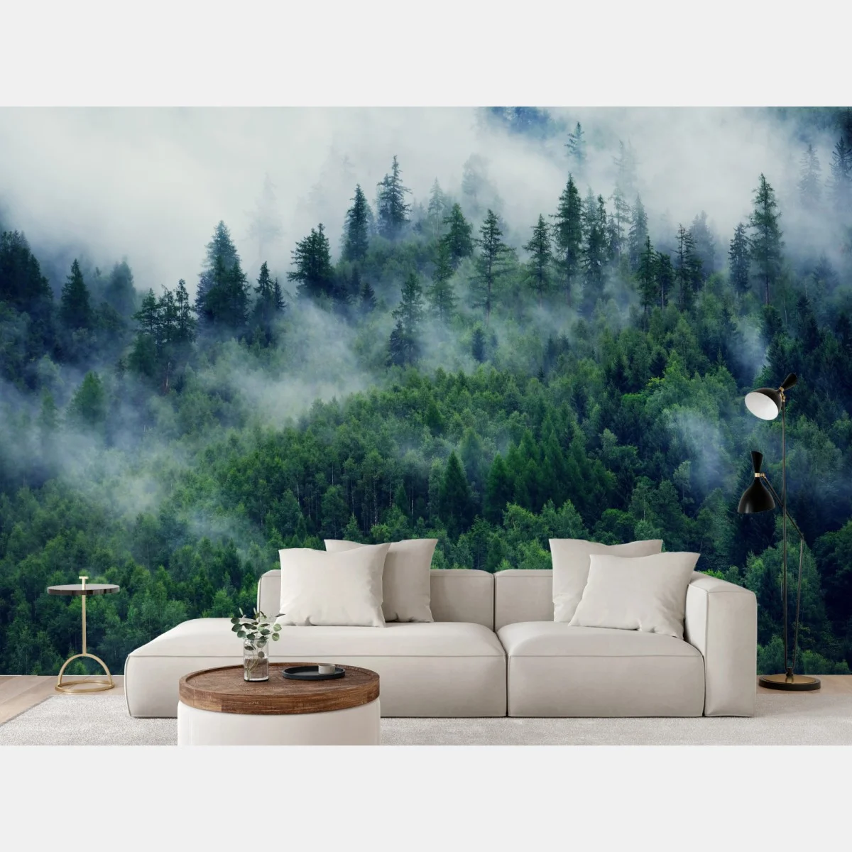Papier peint forêt embrumée aux nuances de vert – Wallnifity® Papier peint forêt embrumée aux nuances de vert – Wallnifity®