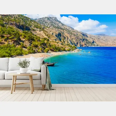 Papier peint plage paradisiaque d'Apella, Karpathos – Wallnifity®