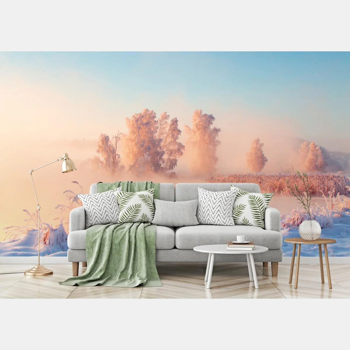 Papier peint brume rose au lever du soleil sur paysage hivernal – Wallnifity® Papier peint brume rose au lever du soleil sur paysage hivernal – Wallnifity®