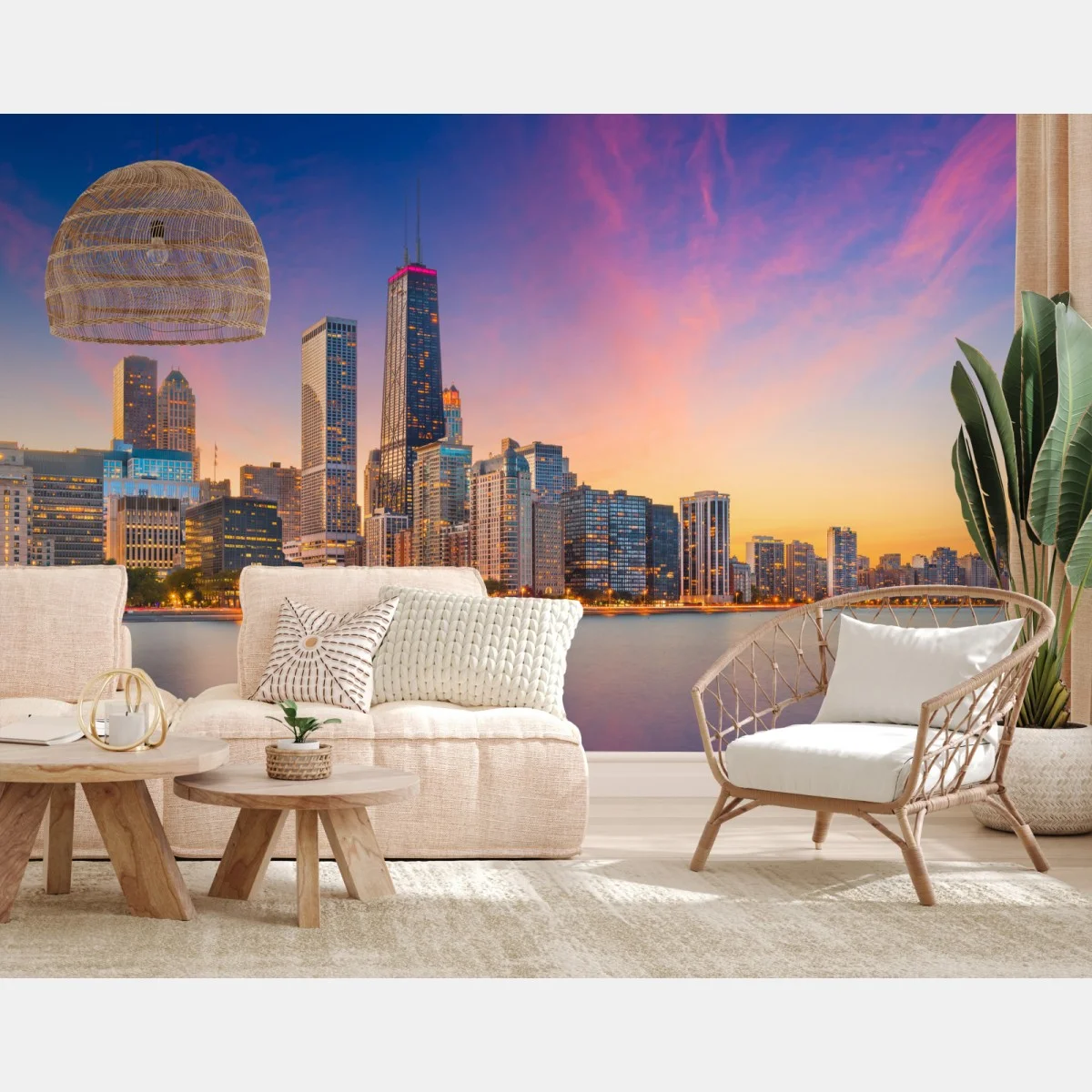 Papier peint skyline de Chicago au coucher du soleil – Wallnifity® Papier peint skyline de Chicago au coucher du soleil – Wallnifity®