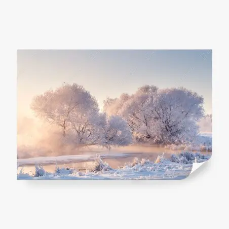 Papier peint aube rosée sur arbres givrés – Wallnifity®