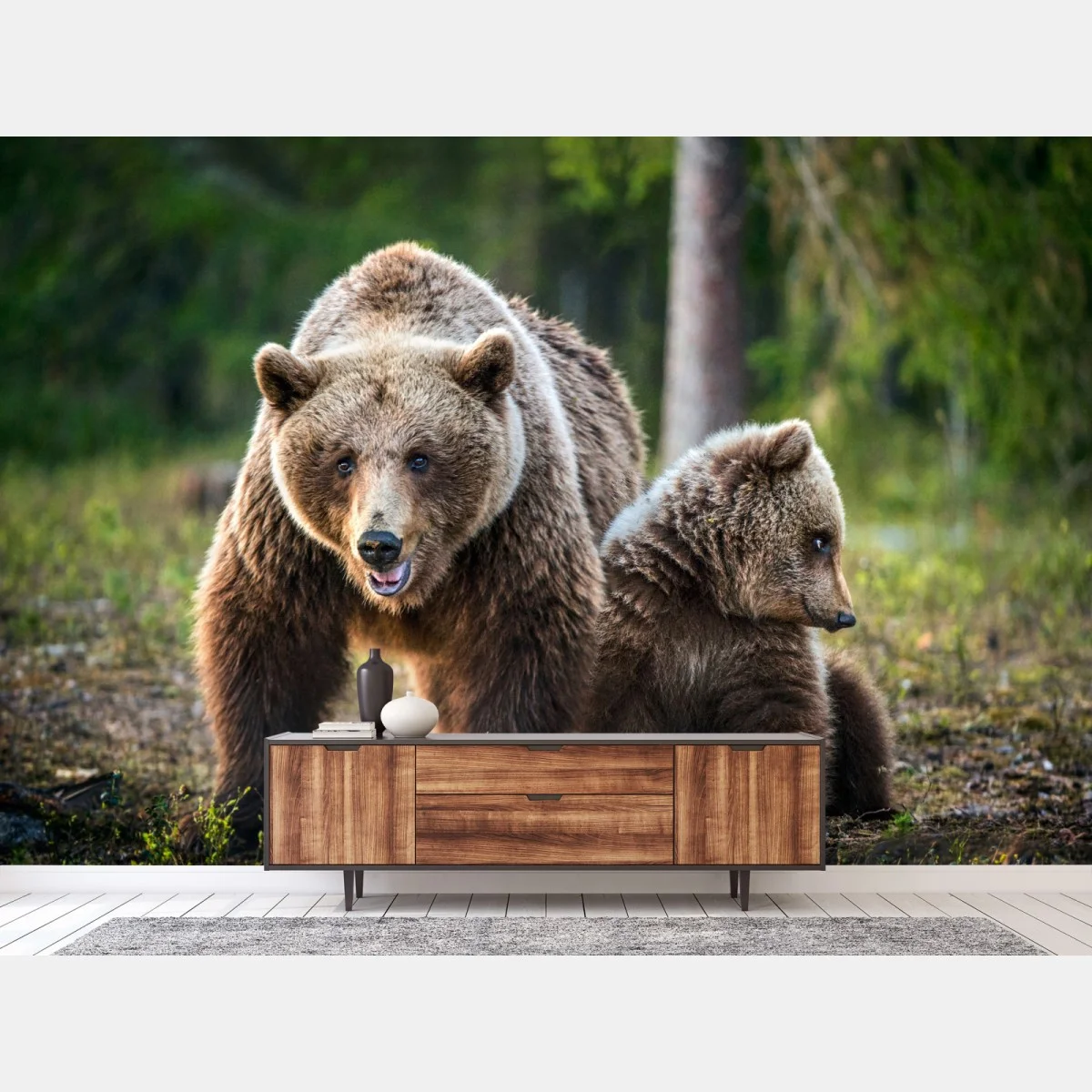 Papier peint ourse et ourson dans la forêt – Wallnifity® Papier peint ourse et ourson dans la forêt – Wallnifity®