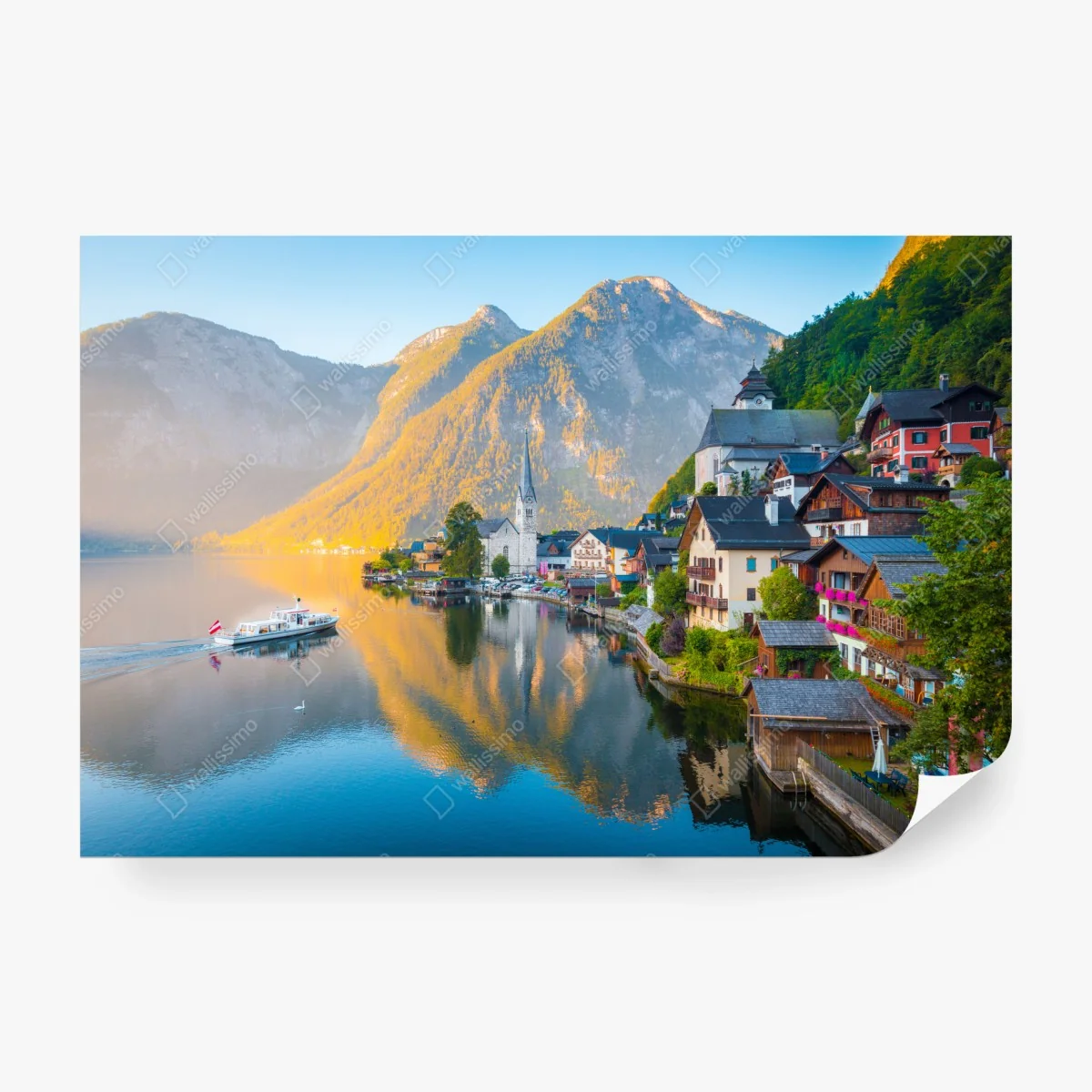 Papier peint Hallstatt village lacustre alpin au lever du soleil – Wallnifity® Papier peint Hallstatt village lacustre alpin au lever du soleil – Wallnifity®