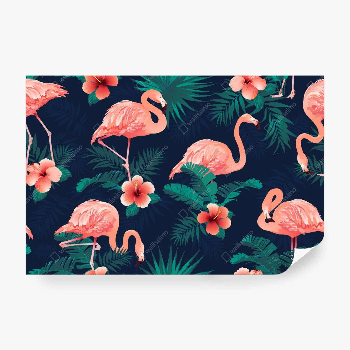 Papier peint flamants roses et fleurs tropicales sur fond bleu – Wallnifity® Papier peint flamants roses et fleurs tropicales sur fond bleu – Wallnifity®