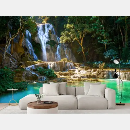 Papier peint cascade tropicale aux eaux turquoise – Wallnifity®