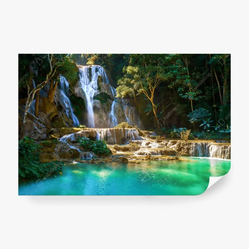 Papier peint cascade tropicale aux eaux turquoise – Wallnifity®