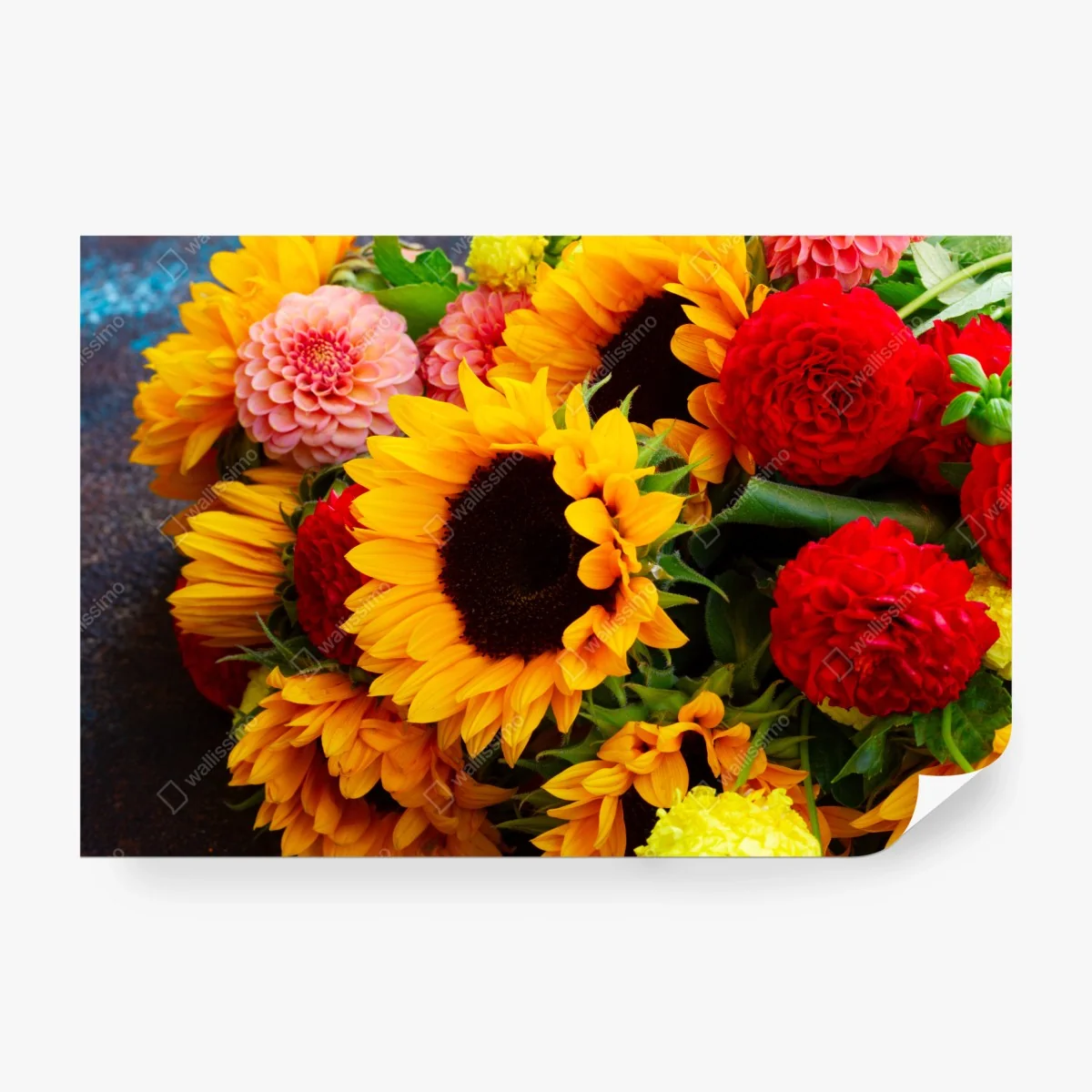 Papier peint bouquet estival de tournesols et dahlias – Wallnifity®