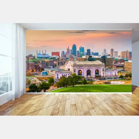 Papier peint coucher de soleil sur Kansas City — Union Station et skyline – Wallnifity®