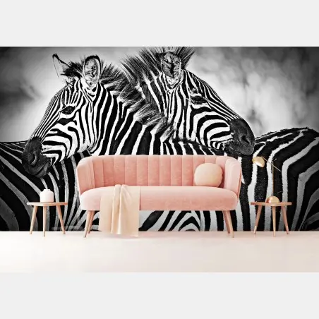 Papier peint étreinte de rayures - zèbres en noir et blanc – Wallnifity®