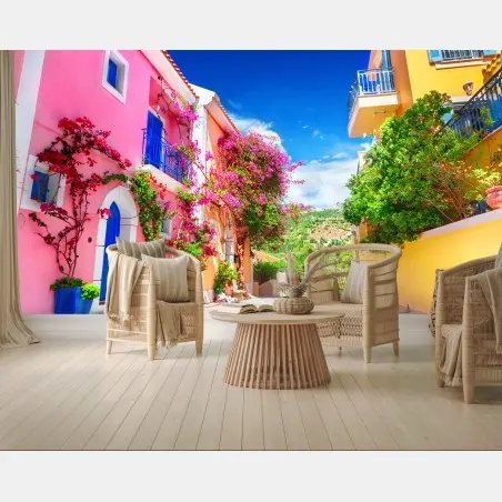 Papier peint ruelle colorée de Kefalonia – Wallnifity®