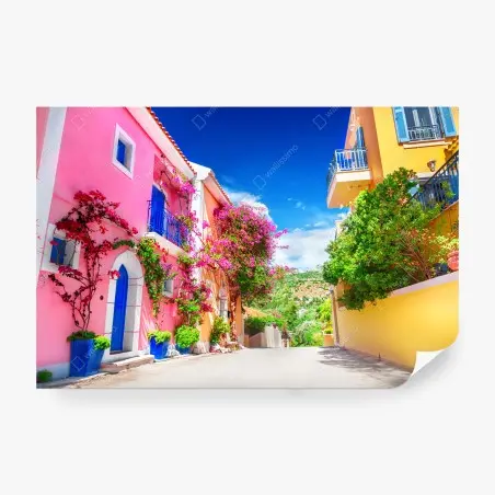 Papier peint ruelle colorée de Kefalonia – Wallnifity®