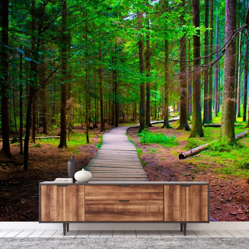 Papier peint sentier en bois au cœur de la forêt – Wallnifity®