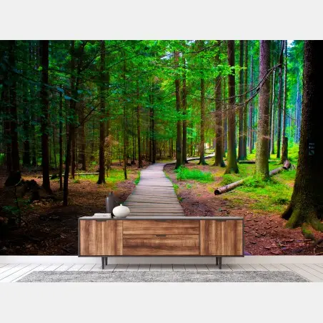 Papier peint sentier en bois au cœur de la forêt – Wallnifity®
